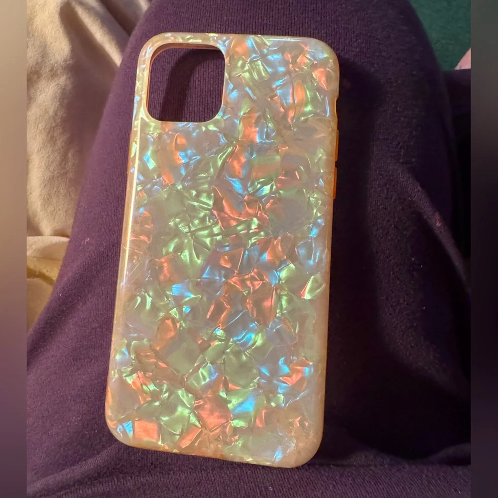 IPhone 11 pro gel case. Beautiful pinks, greens, gray opalescent colors.